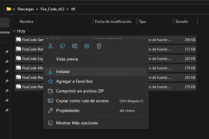 Instalara Fira Code en Visual Studio Code